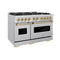 Autograph Edition 48 In. 6.7 Cu. Ft. Classic Double Oven Dual Fuel Range With 8 Burner Gas Cooktop In Stainless Steel And Champagne Bronze Accents