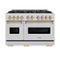 Autograph Edition 48 In. 6.7 Cu. Ft. Classic Double Oven Dual Fuel Range With 8 Burner Gas Cooktop In Stainless Steel And Champagne Bronze Accents