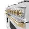 Autograph Edition 48 In. 6.7 Cu. Ft. Classic Double Oven Dual Fuel Range With 8 Burner Gas Cooktop In Stainless Steel And Champagne Bronze Accents