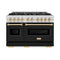 Autograph Edition 48 In. 6.7 Cu. Ft. Classic Double Oven Dual Fuel Range With 8 Burner Gas Cooktop In Stainless Steel With Black Matte Doors And Polished Gold Accents