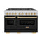 Autograph Edition 48 In. 6.7 Cu. Ft. Classic Double Oven Dual Fuel Range With 8 Burner Gas Cooktop In Stainless Steel With Black Matte Doors And Polished Gold Accents