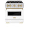 Autograph Edition 30 In. 4.2 Cu. Ft. Classic Dual Fuel Range With 4 Burner Gas Cooktop And Electric Convection Oven In Stainless Steel With White Matte Door And Champagne Bronze Accents