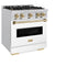 Autograph Edition 30 In. 4.2 Cu. Ft. Classic Dual Fuel Range With 4 Burner Gas Cooktop And Electric Convection Oven In Stainless Steel With White Matte Door And Champagne Bronze Accents