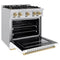 Autograph Edition 30 In. 4.2 Cu. Ft. Classic Dual Fuel Range With 4 Burner Gas Cooktop And Electric Convection Oven In Stainless Steel With White Matte Door And Champagne Bronze Accents