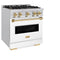 Autograph Edition 30 In. 4.2 Cu. Ft. Classic Dual Fuel Range With 4 Burner Gas Cooktop And Electric Convection Oven In Stainless Steel With White Matte Door And Polished Gold Accents