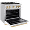 Autograph Edition 30 In. 4.2 Cu. Ft. Classic Dual Fuel Range With 4 Burner Gas Cooktop And Electric Convection Oven In Stainless Steel With White Matte Door And Polished Gold Accents