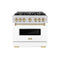 Autograph Edition 36 In. 5.2 Cu. Ft. Classic Dual Fuel Range With 6 Burner Gas Cooktop And Electric Convection Oven In Stainless Steel With White Matte Door And Champagne Bronze Accents