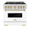 Autograph Edition 36 In. 5.2 Cu. Ft. Classic Dual Fuel Range With 6 Burner Gas Cooktop And Electric Convection Oven In Stainless Steel With White Matte Door And Champagne Bronze Accents