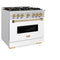 Autograph Edition 36 In. 5.2 Cu. Ft. Classic Dual Fuel Range With 6 Burner Gas Cooktop And Electric Convection Oven In Stainless Steel With White Matte Door And Champagne Bronze Accents