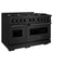 48 In. 6.7 Cu. Ft. Classic Double Oven Gas Range In Black Stainless Steel With 8 Brass Burners