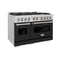 48 In. 6.7 Cu. Ft. Classic Double Oven Gas Range With 8 Burner Cooktop In Stainless Steel With Black Matte Doors