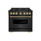 Autograph Edition 36 In. 5.2 Cu. Ft. Classic Gas Range With 6 Burner Cooktop And Convection Gas Oven In Black Stainless Steel And Champagne Bronze Accents