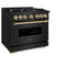 Autograph Edition 36 In. 5.2 Cu. Ft. Classic Gas Range With 6 Burner Cooktop And Convection Gas Oven In Black Stainless Steel And Champagne Bronze Accents