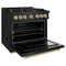 Autograph Edition 36 In. 5.2 Cu. Ft. Classic Gas Range With 6 Burner Cooktop And Convection Gas Oven In Black Stainless Steel And Champagne Bronze Accents
