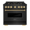 Autograph Edition 36 In. 5.2 Cu. Ft. Classic Gas Range With 6 Burner Cooktop And Convection Gas Oven In Black Stainless Steel And Champagne Bronze Accents