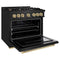 Autograph Edition 36 In. 5.2 Cu. Ft. Classic Gas Range With 6 Burner Cooktop And Convection Gas Oven In Black Stainless Steel And Champagne Bronze Accents