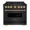 Autograph Edition 36 In. 5.2 Cu. Ft. Classic Gas Range With 6 Burner Cooktop And Convection Gas Oven In Black Stainless Steel And Champagne Bronze Accents