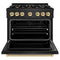 Autograph Edition 36 In. 5.2 Cu. Ft. Classic Gas Range With 6 Burner Cooktop And Convection Gas Oven In Black Stainless Steel And Polished Gold Accents