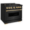Autograph Edition 36 In. 5.2 Cu. Ft. Classic Gas Range With 6 Burner Cooktop And Convection Gas Oven In Black Stainless Steel And Polished Gold Accents
