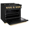 Autograph Edition 36 In. 5.2 Cu. Ft. Classic Gas Range With 6 Burner Cooktop And Convection Gas Oven In Black Stainless Steel And Polished Gold Accents