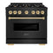 Autograph Edition 36 In. 5.2 Cu. Ft. Classic Gas Range With 6 Burner Cooktop And Convection Gas Oven In Black Stainless Steel And Polished Gold Accents