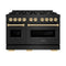 Autograph Edition 48 In. 6.7 Cu. Ft. Classic Double Oven Gas Range With 8 Burner Cooktop In Black Stainless Steel And Polished Gold Accents