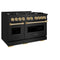 Autograph Edition 48 In. 6.7 Cu. Ft. Classic Double Oven Gas Range With 8 Burner Cooktop In Black Stainless Steel And Polished Gold Accents