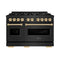 Autograph Edition 48 In. 6.7 Cu. Ft. Classic Double Oven Gas Range With 8 Burner Cooktop In Black Stainless Steel And Polished Gold Accents