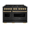 Autograph Edition 48 In. 6.7 Cu. Ft. Classic Double Oven Gas Range With 8 Burner Cooktop In Black Stainless Steel And Polished Gold Accents