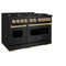 Autograph Edition 48 In. 6.7 Cu. Ft. Classic Double Oven Gas Range With 8 Burner Cooktop In Black Stainless Steel And Polished Gold Accents