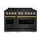 Autograph Edition 48 In. 6.7 Cu. Ft. Classic Double Oven Gas Range With 8 Burner Cooktop In Black Stainless Steel And Polished Gold Accents