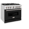 36 In. 5.2 Cu. Ft. Classic Gas Range With 6 Burner Cooktop And Convection Gas Oven In Satin Stainless Steel With Black Matte Door