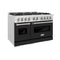 48 In. 6.7 Cu. Ft. Classic Double Oven Gas Range With 8 Burner Cooktop In Satin Stainless Steel With Black Matte Doors