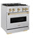 Autograph Edition 30 In. 4.2 Cu. Ft. Classic Gas Range With 4 Burner Cooktop And Convection Gas Oven In Satin Stainless Steel And Champagne Bronze Accents