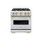Autograph Edition 30 In. 4.2 Cu. Ft. Classic Gas Range With 4 Burner Cooktop And Convection Gas Oven In Satin Stainless Steel And Champagne Bronze Accents