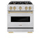 Autograph Edition 30 In. 4.2 Cu. Ft. Classic Gas Range With 4 Burner Cooktop And Convection Gas Oven In Satin Stainless Steel And Champagne Bronze Accents