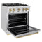 Autograph Edition 30 In. 4.2 Cu. Ft. Classic Gas Range With 4 Burner Cooktop And Convection Gas Oven In Satin Stainless Steel And Champagne Bronze Accents