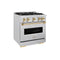 Autograph Edition 30 In. 4.2 Cu. Ft. Classic Gas Range With 4 Burner Cooktop And Convection Gas Oven In Satin Stainless Steel And Polished Gold Accents