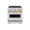Autograph Edition 30 In. 4.2 Cu. Ft. Classic Gas Range With 4 Burner Cooktop And Convection Gas Oven In Satin Stainless Steel And Polished Gold Accents