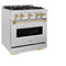Autograph Edition 30 In. 4.2 Cu. Ft. Classic Gas Range With 4 Burner Cooktop And Convection Gas Oven In Satin Stainless Steel And Polished Gold Accents
