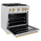 Autograph Edition 30 In. 4.2 Cu. Ft. Classic Gas Range With 4 Burner Cooktop And Convection Gas Oven In Satin Stainless Steel And Polished Gold Accents