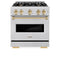 Autograph Edition 30 In. 4.2 Cu. Ft. Classic Gas Range With 4 Burner Cooktop And Convection Gas Oven In Satin Stainless Steel And Polished Gold Accents