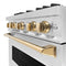 Autograph Edition 30 In. 4.2 Cu. Ft. Classic Gas Range With 4 Burner Cooktop And Convection Gas Oven In Satin Stainless Steel And Polished Gold Accents