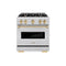Autograph Edition 30 In. 4.2 Cu. Ft. Classic Gas Range With 4 Burner Cooktop And Convection Gas Oven In Satin Stainless Steel And Polished Gold Accents