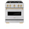 Autograph Edition 30 In. 4.2 Cu. Ft. Classic Gas Range With 4 Burner Cooktop And Convection Gas Oven In Satin Stainless Steel And Polished Gold Accents