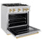 Autograph Edition 30 In. 4.2 Cu. Ft. Classic Gas Range With 4 Burner Cooktop And Convection Gas Oven In Satin Stainless Steel And Polished Gold Accents