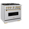 Autograph Edition 36 In. 5.2 Cu. Ft. Classic Gas Range With 6 Burner Cooktop And Convection Gas Oven In Satin Stainless Steel And Champagne Bronze Accents