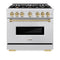 Autograph Edition 36 In. 5.2 Cu. Ft. Classic Gas Range With 6 Burner Cooktop And Convection Gas Oven In Satin Stainless Steel And Champagne Bronze Accents