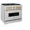 Autograph Edition 36 In. 5.2 Cu. Ft. Classic Gas Range With 6 Burner Cooktop And Convection Gas Oven In Satin Stainless Steel And Polished Gold Accents