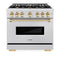 Autograph Edition 36 In. 5.2 Cu. Ft. Classic Gas Range With 6 Burner Cooktop And Convection Gas Oven In Satin Stainless Steel And Polished Gold Accents